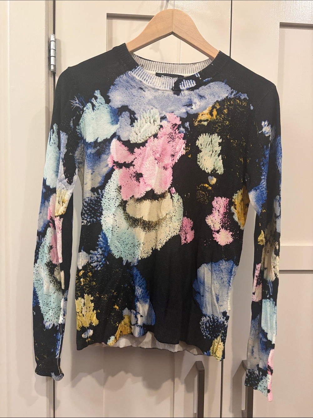 Desigual Floral Splash Long Sleeve Knit Top